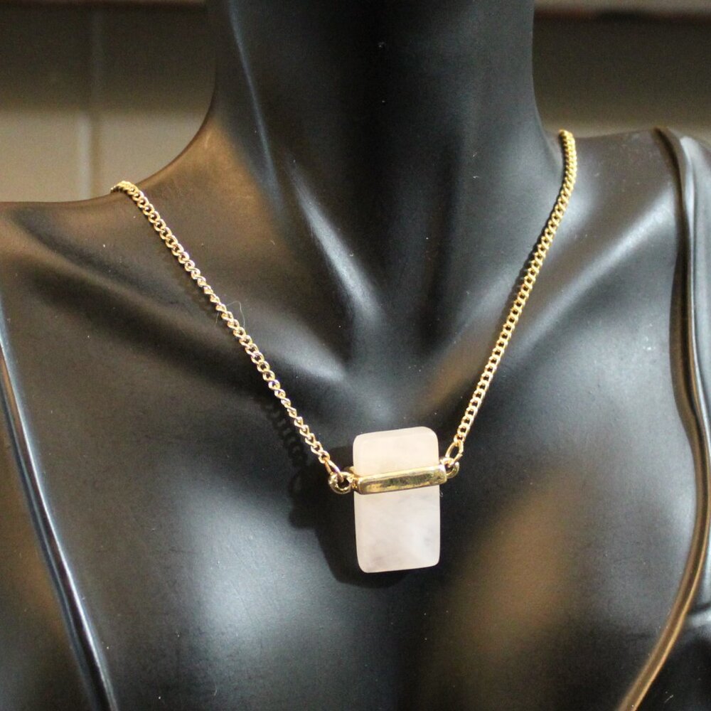 Rectangular Rose Quartz Stone Pendant Necklace - image 2